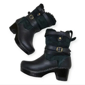 SVEN Lucy 7" Shearling Clog Boots - Swedish Base Black Leather